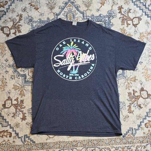 Salty Vibes Dark Navy Graphic Short Sleeved T-Shirt - Picture 1 of 5